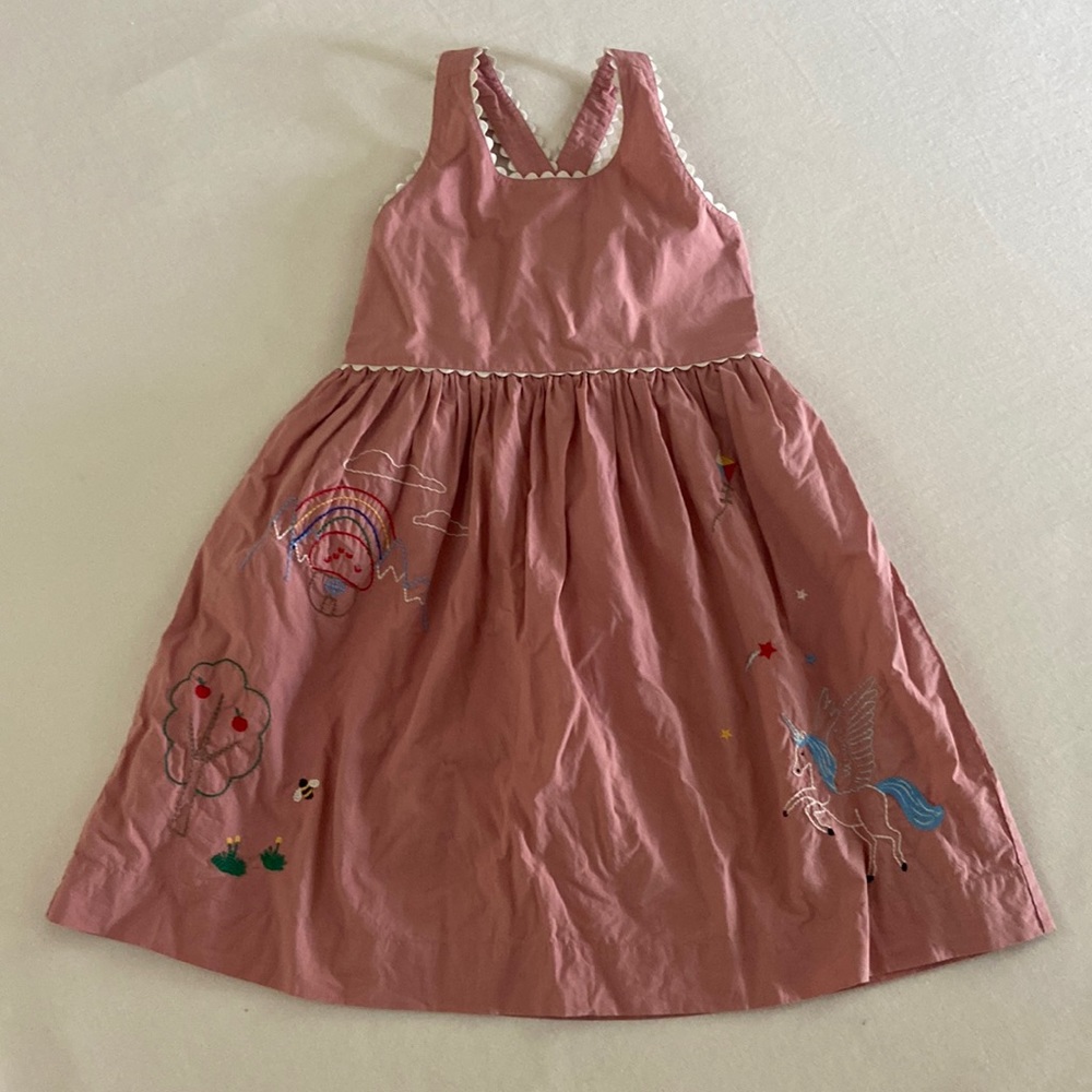 Hanna Andersson Dusty Rose Pink Embroidered Unicorn Cotton Dress
